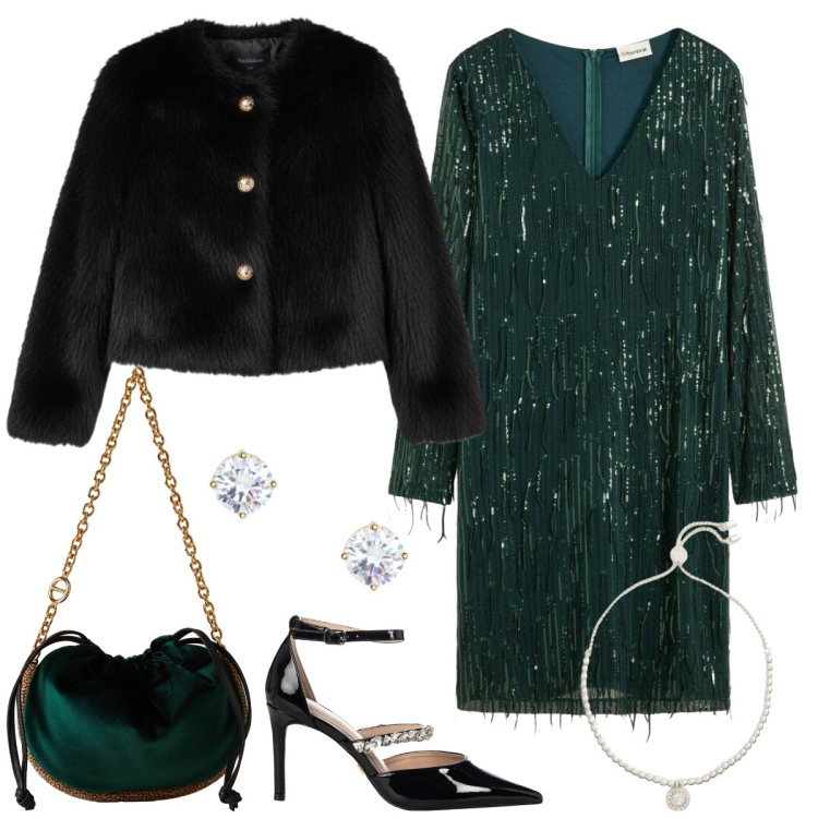 Outfit donna - Total look #2304700. Stile Glamour per Serata fuori. Abbinamento con vestiti, décolleté, ecopellicce, borse a spalla, braccialetti, orecchini.