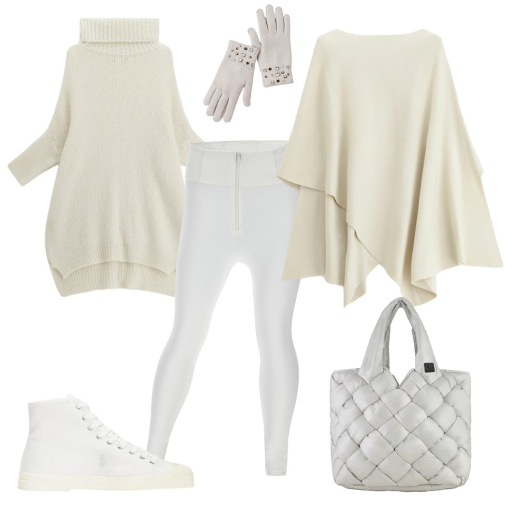 Outfit donna - Total look #2304702. Stile Casual chic per Ufficio. Abbinamento con maglieria, guanti, maglieria, pantaloni skinny, sneakers alte, borse tote.