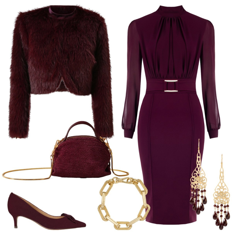 Outfit donna - Total look #2304725. Stile Chic per Serata fuori. Abbinamento con blazer, vestiti a tubino, borse a mano, braccialetti, décolleté, orecchini.