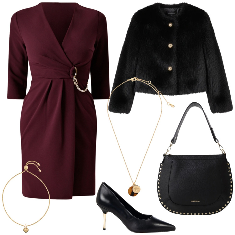 Outfit donna - Il potere del punto vita - curvy style. Stile Chic per Serata fuori. Abbinamento con vestiti, décolleté, ecopellicce, borse a spalla, collane, braccialetti.