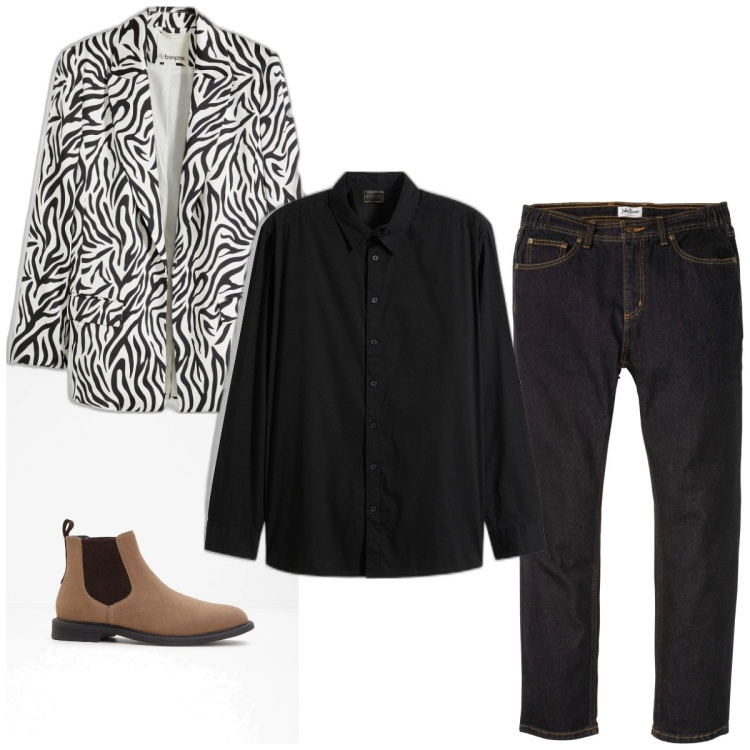 Outfit homme - Veste a rayures (bottines noires). Style Business/Elégant pour Soirée spéciale. Assortir avec jean coupe droite, bottes et bottines, polos, chemisiers.