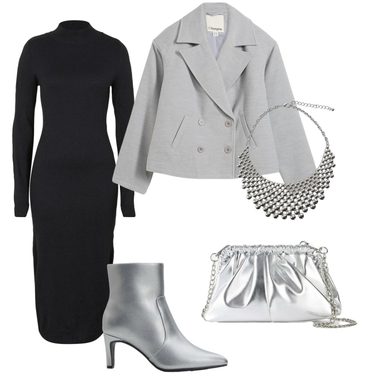 Outfit donna - Total look #2304790. Stile Chic per Serata fuori. Abbinamento con vestiti, caban, stivaletti, borse a tracolla, collane.