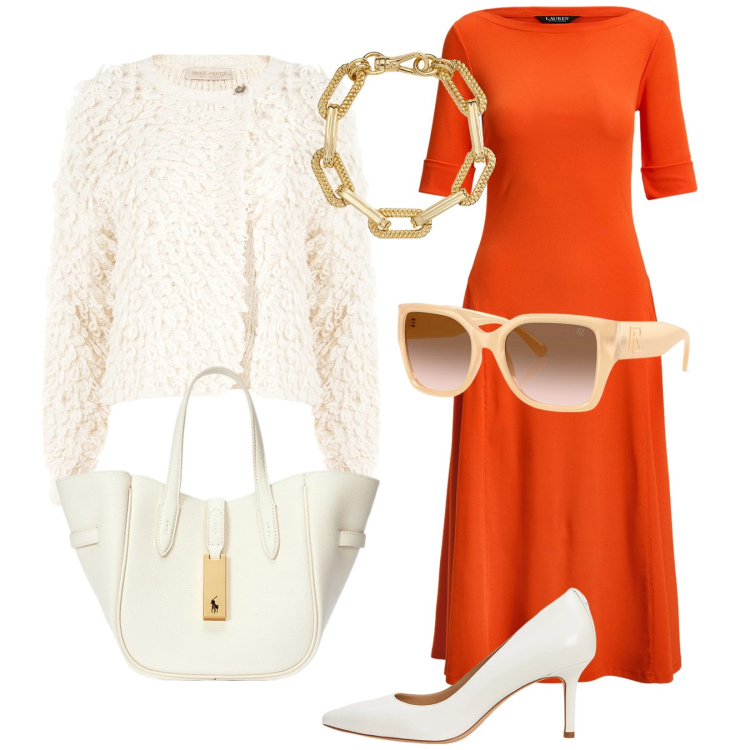 Outfit donna - Cocktail. Stile Chic per Tutti i giorni. Abbinamento con cardigans, borse tote, occhiali da sole, décolleté, vestiti, braccialetti.