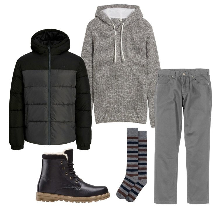 Outfit uomo - Total look #2304823. Stile Urban per Tutti i giorni. Abbinamento con pantaloni, stivali e stivaletti, maglieria, piumini, calzini.