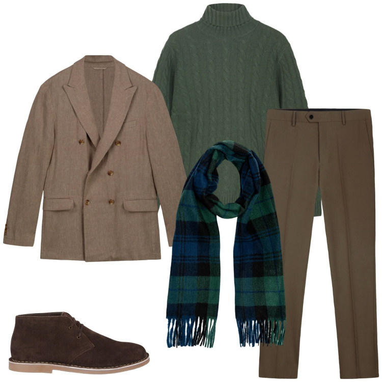 Outfit uomo - Total look #2304867. Stile Business/Elegante per Ufficio. Abbinamento con giacche, stivali e stivaletti, sciarpe, pantaloni, maglieria.