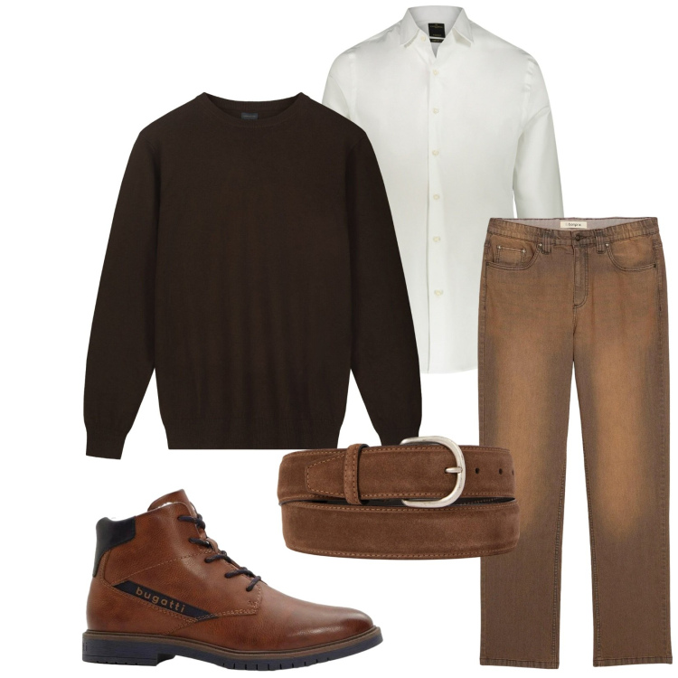 Outfit uomo - Total look #2304868. Stile Trendy per Serata speciale. Abbinamento con anfibi, jeans, camicie, cinture, maglieria.