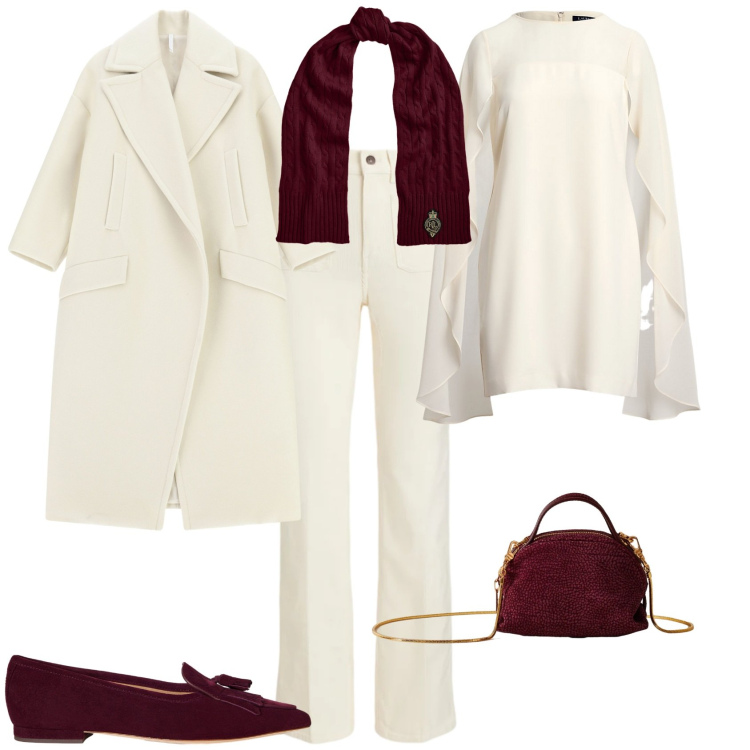 Outfit donna - Bon ton festività. Stile Bon Ton per Tutti i giorni. Abbinamento con cappotti, borse a mano, pantaloni, vestiti a tubino, sciarpe, ballerine.