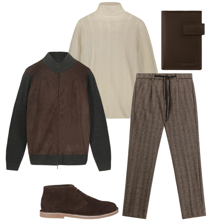 Outfit uomo - Total look #2304910. Stile Casual per Ufficio. Abbinamento con pantaloni, portafogli, stivali e stivaletti, maglieria, giacche.