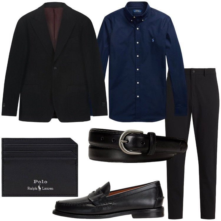 Outfit uomo - Serata “cinema o teatro”. Stile Business/Elegante per Serata speciale. Abbinamento con camicie, scarpe stringate, cinture, portafogli, pantaloni, giacche.