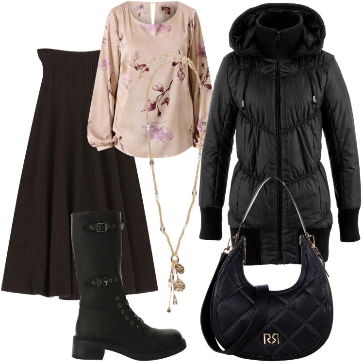 Outfit donna - Gonna e blusa avvitate. Stile Bon Ton per Tutti i giorni. Abbinamento con giacche, borse a tracolla, bluse, gonne lunghe, stivali, ciondoli.