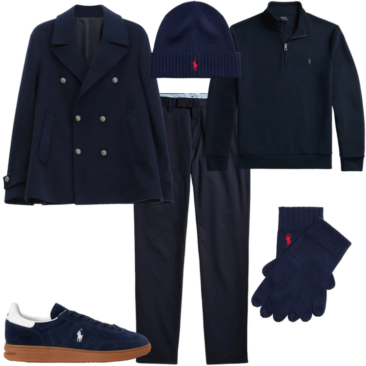 Outfit uomo - Trendy per la montagna. Stile Trendy per Tutti i giorni. Abbinamento con cappotti, berretti, pantaloni chino, sneakers, guanti, pullovers.