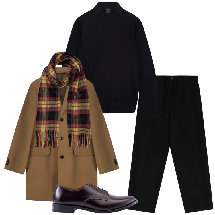 Outfit uomo - Total look #2304938. Stile Business/Elegante per Ufficio. Abbinamento con pantaloni, maglieria, scarpe stringate, sciarpe, cappotti.