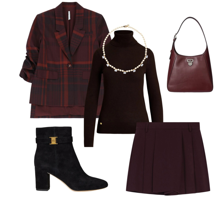 Outfit donna - Total look #2304948. Stile Chic per Serata fuori. Abbinamento con shorts, blazer, maglieria, collane, borse a spalla, stivaletti.