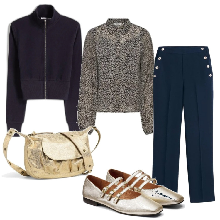 Outfit mujer - Bon Ton #6818. Estilo Bon Ton para Oficina. Combinación con bailarinas, pantalones, blusas, sudaderas, bolsos de hombro.