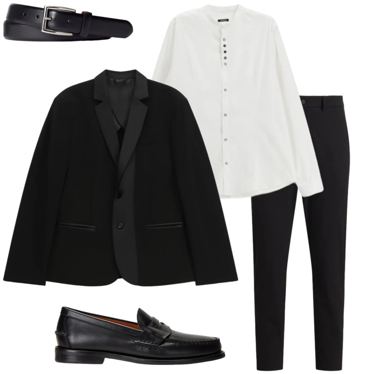 Outfit uomo - Serata. Stile Business/Elegante per Serata speciale. Abbinamento con camicie, giacche, scarpe stringate, cinture, pantaloni.