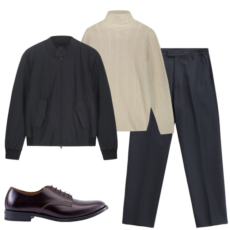 Outfit uomo - Total look #2304982. Stile Urban per Tutti i giorni. Abbinamento con pantaloni, scarpe stringate, bomber, maglieria.