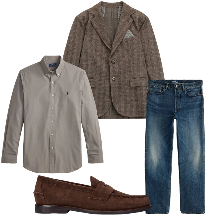 Outfit uomo - La giacca sartoriale. Stile Casual per Ufficio. Abbinamento con giacche, scarpe stringate, camicie, jeans dritti.