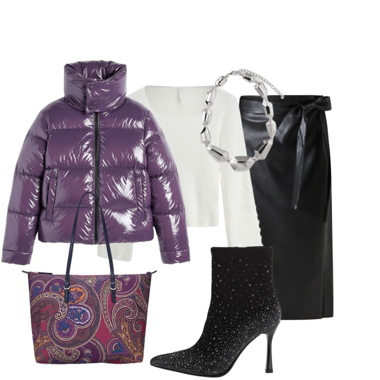 Outfit donna - Il viola accende l’outfit….. Stile Glamour per Tutti i giorni. Abbinamento con gonne longuette, stivaletti, maglieria, borse tote, piumini, ciondoli.