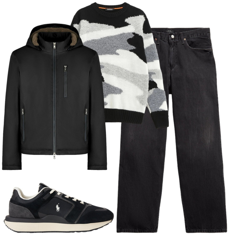 Outfit uomo - Dicembre. Stile Casual per Tutti i giorni. Abbinamento con maglieria, sneakers, jeans, piumini.