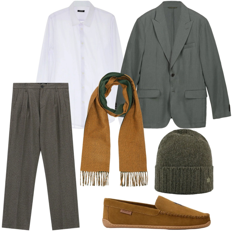 Outfit uomo - Classico moderno. Stile Trendy per Ufficio. Abbinamento con camicie, pantaloni, scarpe stringate, cappelli, giacche, sciarpe.