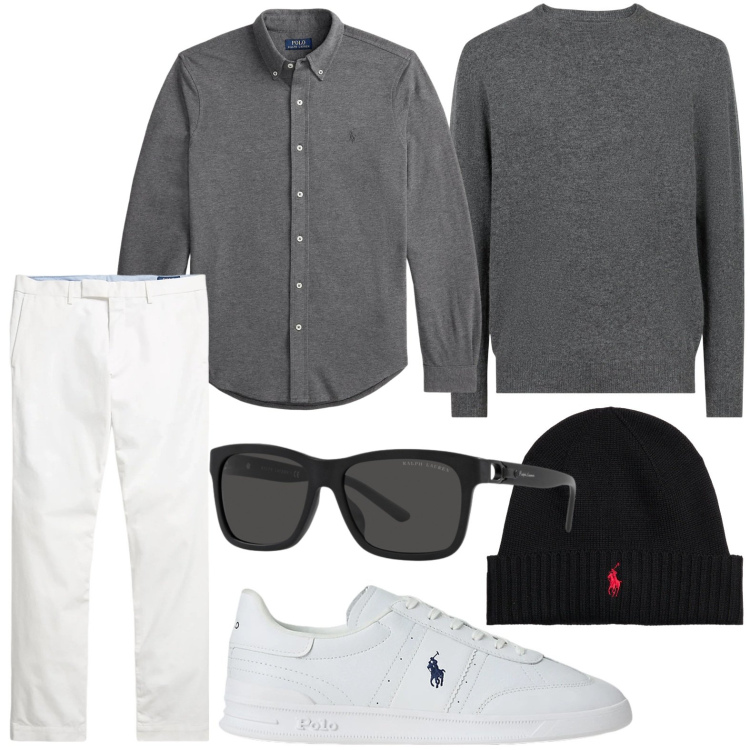 Outfit uomo - La camicia grigio fumo. Stile Trendy per Tutti i giorni. Abbinamento con pantaloni chino, sneakers, camicie, occhiali da sole, berretti, maglieria.