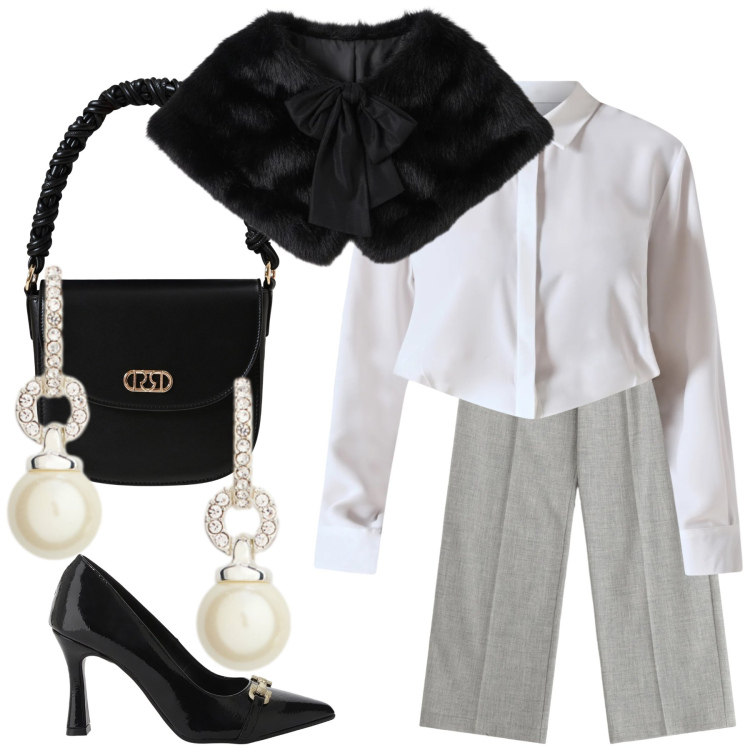 Outfit donna - La mantellina per l uscita serale. Stile Chic per Serata fuori. Abbinamento con borse a mano, camicie, stole, pantaloni, décolleté, orecchini.