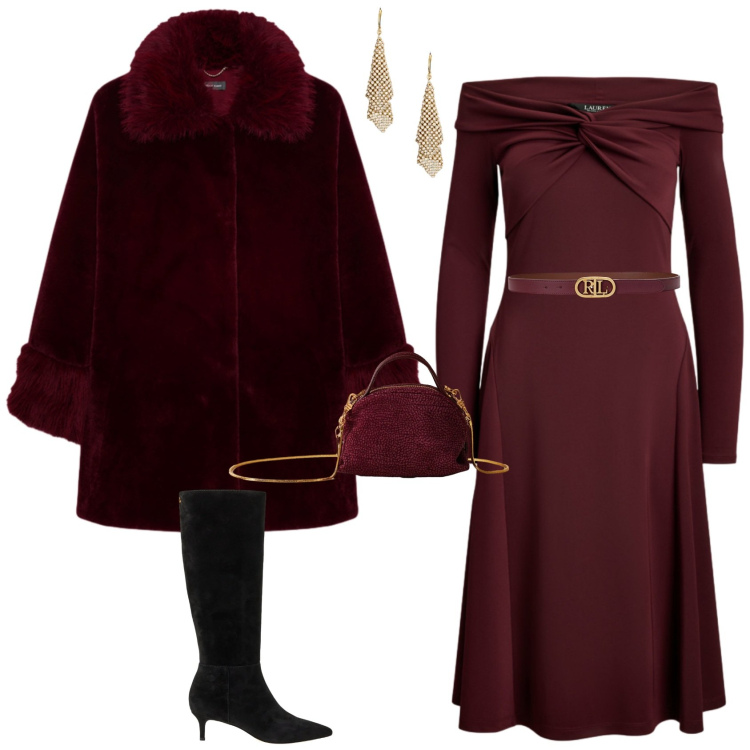 Outfit donna - Chic per le feste. Stile Chic per Tutti i giorni. Abbinamento con borse a mano, stivali, vestiti, orecchini, cinture, cappotti.