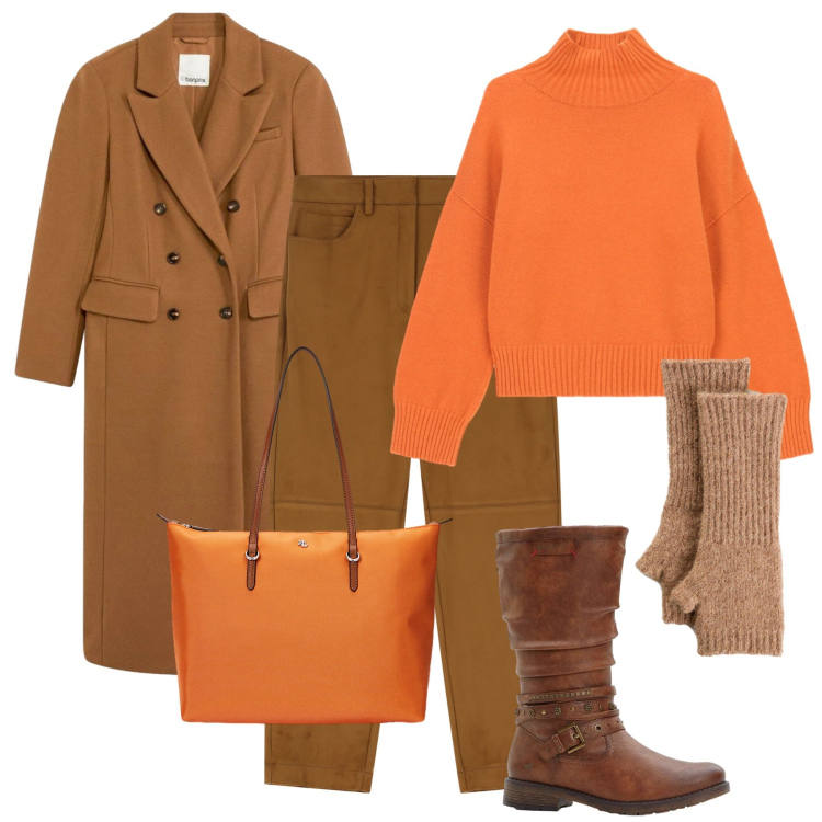 Outfit donna - Freddo, colori caldi - @star67. Stile Urban per Tutti i giorni. Abbinamento con guanti, stivali, cappotti, pantaloni chino, maglieria, borse tote.