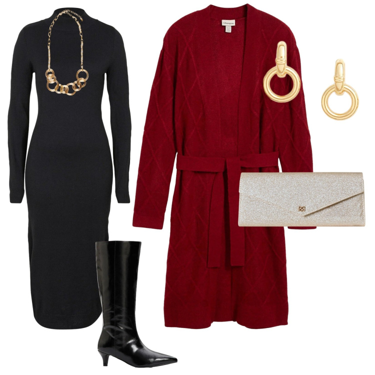 Outfit donna - Ricordati di splendere. per Serata fuori. Abbinamento con vestiti, cardigans, stivali, pochette, orecchini, collane.