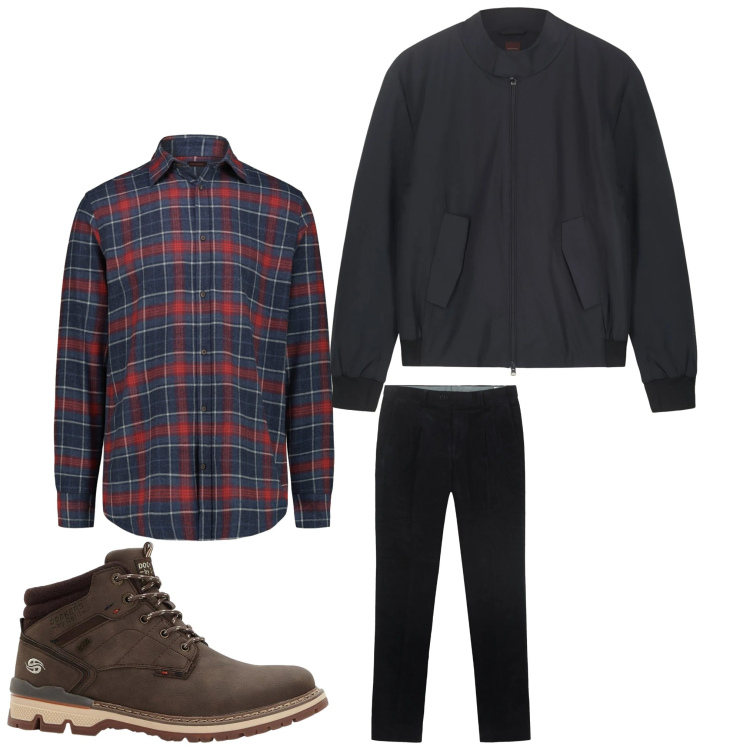 Outfit uomo - A quadri. Stile Casual per Tutti i giorni. Abbinamento con stivali e stivaletti, pantaloni, bomber, camicie.