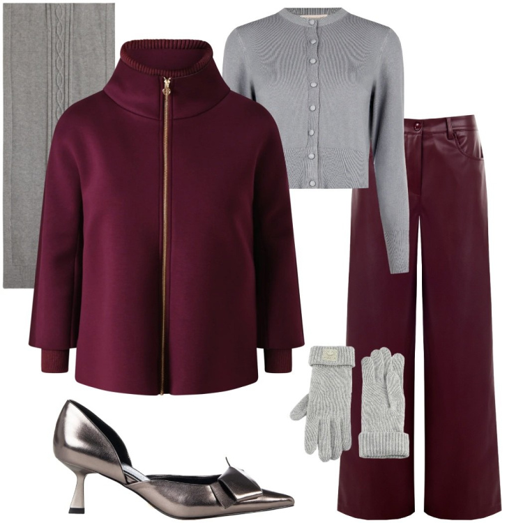 Outfit donna - Festive Harmony. Stile Sporty chic per Tutti i giorni. Abbinamento con pantaloni, décolleté, cardigans, cappe, sciarpe, guanti.