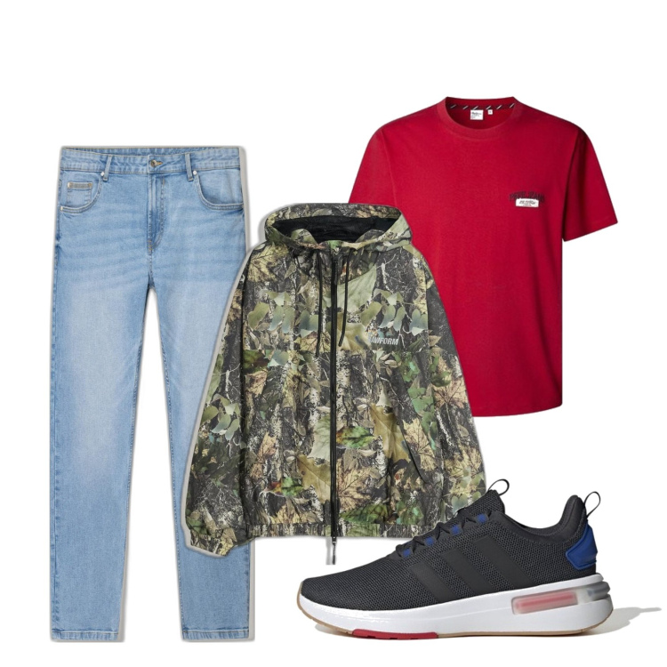 Outfit hombre - Segundo duelo. Estilo Urban para Todos los días. Combinación con sneakers, vaqueros pitillo, chaquetas, camiseta.