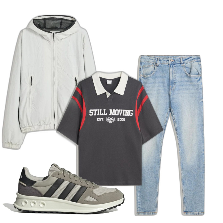 Outfit hombre - Calzado Adidas. Estilo Casual para Todos los días. Combinación con chaquetas, polo, vaqueros pitillo, sneakers.