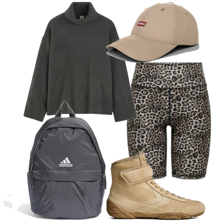 Outfit mujer - Sporty chic #4054. Estilo Sporty chic para Deporte. Combinación con sombreros, mochilas, prendas de punto, shorts, sneakers.