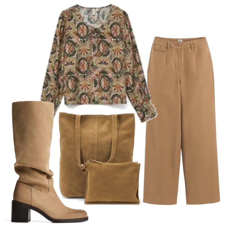 Outfit mujer - Vintage retrò #1056. Estilo Vintage retrò para Oficina. Combinación con pantalones, bolso tote, botas, blusas.