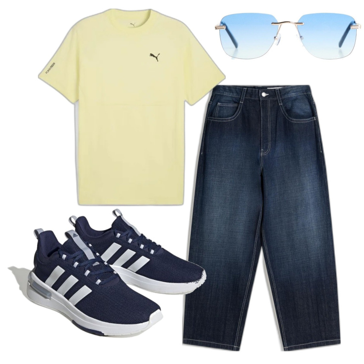 Outfit hombre - Casual #19872. Estilo Casual para Todos los días. Combinación con sneakers, camiseta, gafas de sol, vaqueros.