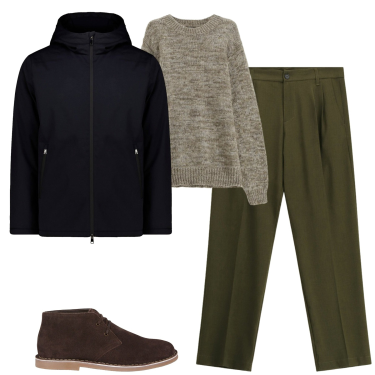 Outfit uomo - Total look #2305110. Stile Urban per Tutti i giorni. Abbinamento con pantaloni, maglieria, stivali e stivaletti, parka.