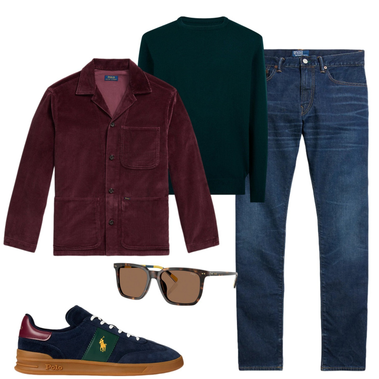 Outfit uomo - Dicembre. Stile Casual per Tutti i giorni. Abbinamento con sneakers, occhiali da sole, jeans, giacche, maglieria.