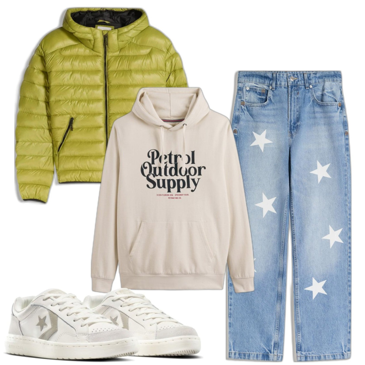 Outfit hombre - Urban #6003. Estilo Urban para Todos los días. Combinación con sneakers, sudaderas con capucha, vaqueros rectos, chaquetas.