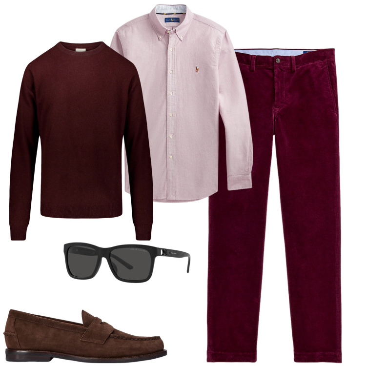 Outfit uomo - City. Stile Urban per Tutti i giorni. Abbinamento con camicie, scarpe stringate, pantaloni, occhiali da sole, maglieria.
