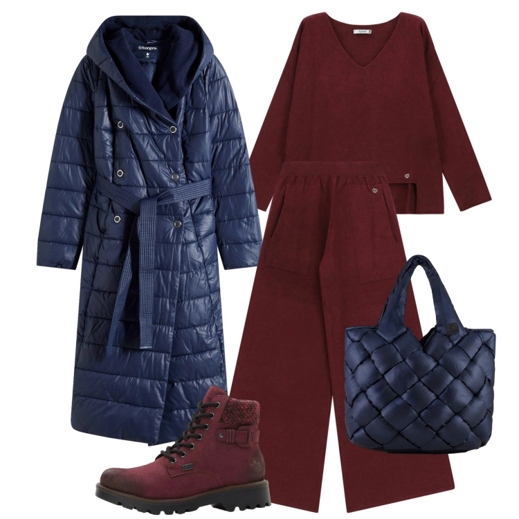 Outfit donna - Freddo urbano - @star67. Stile Urban per Tutti i giorni. Abbinamento con stivaletti, piumini, pantaloni a palazzo, maglieria, borse tote.