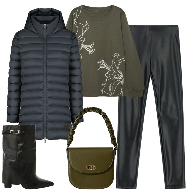 Outfit donna - Total look #2305134. Stile Casual chic per Tutti i giorni. Abbinamento con borse a mano, pantaloni skinny, stivali, piumini, felpe.