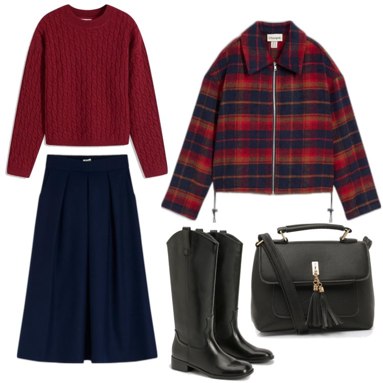 Outfit femme - Tartan Cottage. Style Romantique pour Tous les jours. Assortir avec jupes, blazers, maillot de bain 2 pièces, sacs besace, bottines.