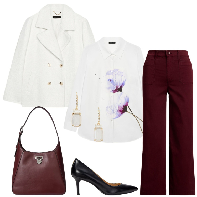 Outfit donna - Total look #2305144. Stile Chic per Cerimonia. Abbinamento con pantaloni, décolleté, borse a spalla, orecchini, caban, camicie.