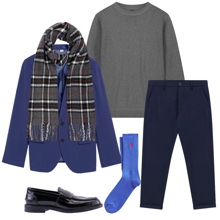 Outfit uomo - Total look #2305145. Stile Trendy per Serata speciale. Abbinamento con giacche, pantaloni, calzini, maglieria, sciarpe, scarpe stringate.