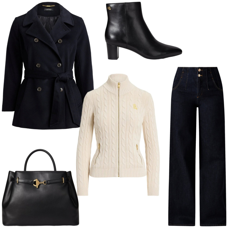 Outfit donna - Il maglioncino avvitato. Stile Casual chic per Tutti i giorni. Abbinamento con jeans, stivaletti, cappotti, borse a mano, cardigans.