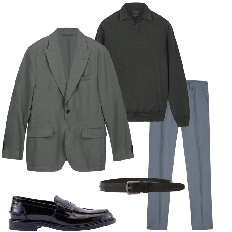 Outfit uomo - Serata. Stile Business/Elegante per Serata speciale. Abbinamento con cinture, pantaloni, giacche, scarpe stringate, maglieria.