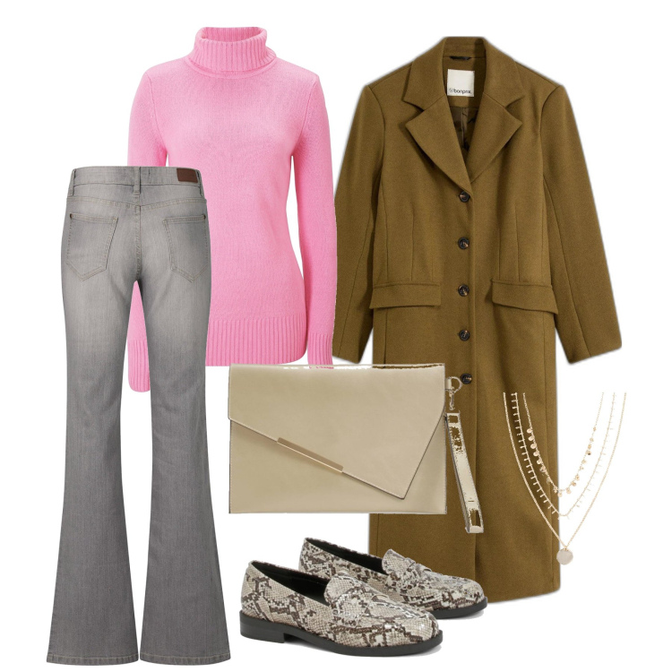 Outfit femme - Décembre. Style Basique pour Tous les jours. Assortir avec pulls, colliers, jean bootcut, manteaux, pochette, mocassins.