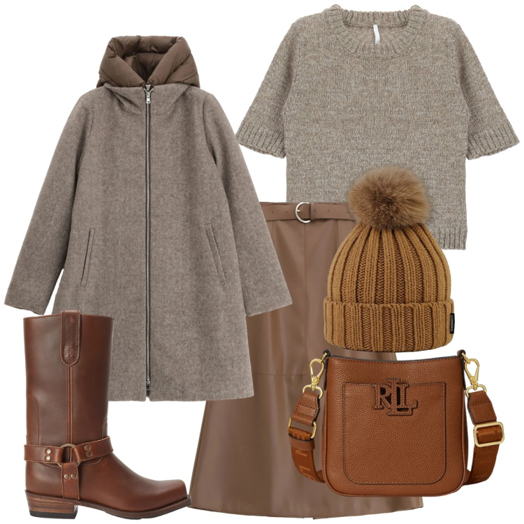 Outfit donna - Freddo Dicembre - @star67. Stile Casual per Ufficio. Abbinamento con piumini, gonne lunghe, maglieria, stivaletti, borse a tracolla, berretti.