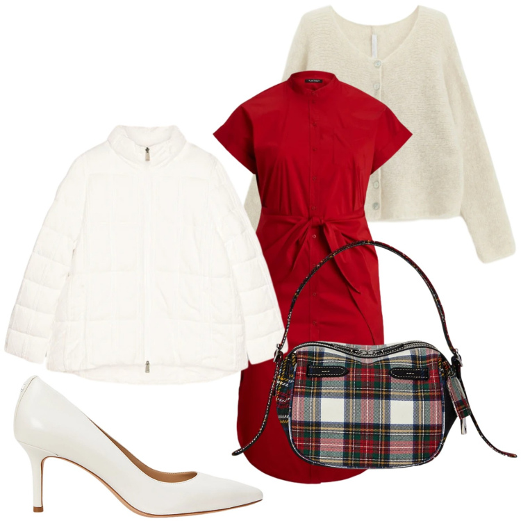 Outfit donna - Rosso attrazione. Stile Glamour per Serata fuori. Abbinamento con cardigans, décolleté, borse a mano, vestiti chemisier, piumini.